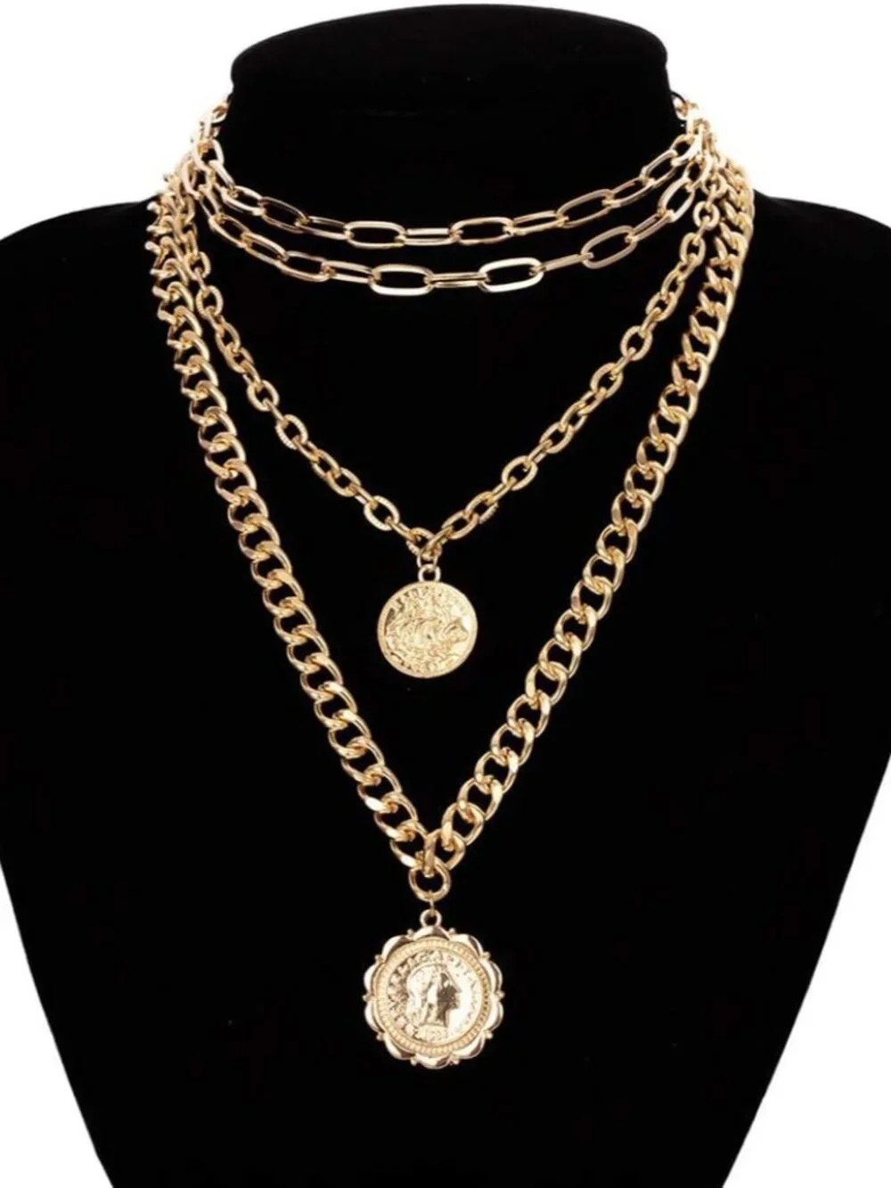 Punk Chain Chunky Necklaces for women Multilayer Collar Necklace Gold - Picture 6 of 7